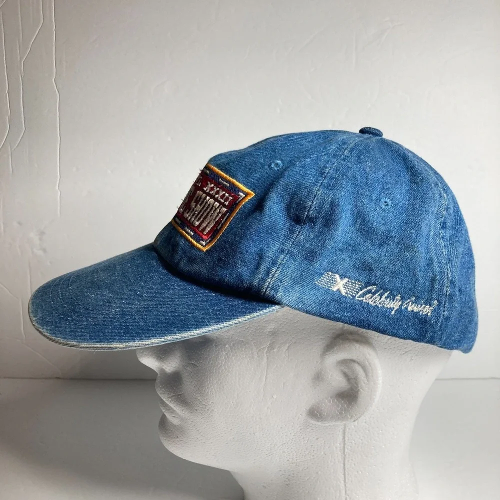 Vintage Super Bowl XXXII Halftime Show Cap Hat Blue Denim Adjustable Royal Carib
